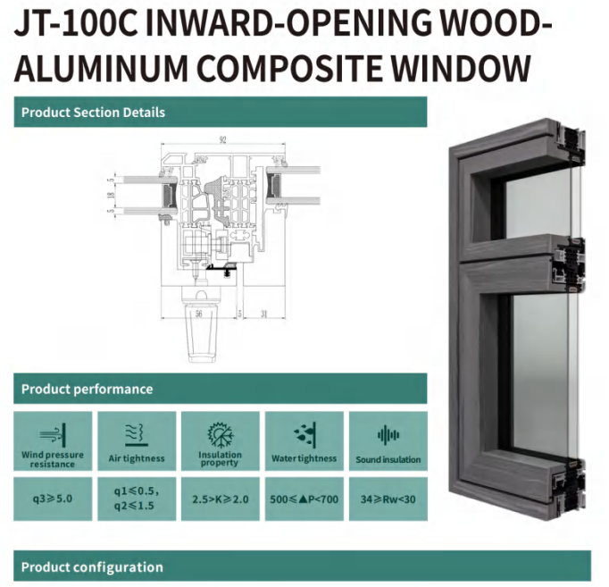 JT‑100C INWARD‑OPENING WOOD‑ALUMINUM COMPOSITE WINDOW