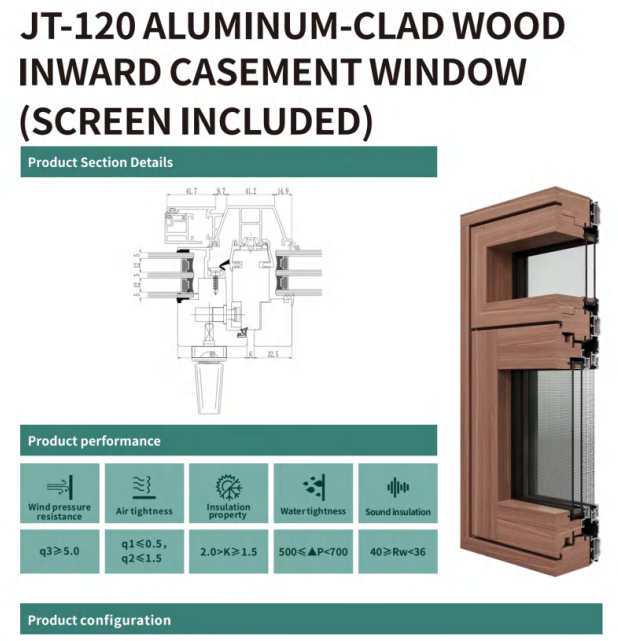 JT-120 ALUMINUM-CLAD WOOD INWARD CASEMENT WINDOW