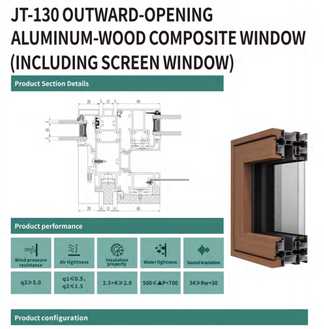 JT‑130 OUTWARD‑OPENING ALUMINUM‑WOOD COMPOSITE WINDOW