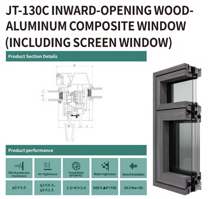 JT‑130C INWARD‑OPENING WOOD‑ALUMINUM COMPOSITE WINDOW