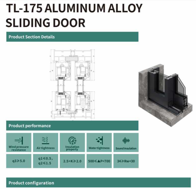 TL‑175 ALUMINUM ALLOY SLIDING DOOR